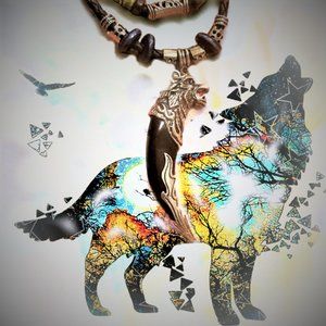 Wolf Head Fang Pendant with Double Braided Adjustable Cords NEW without Tag